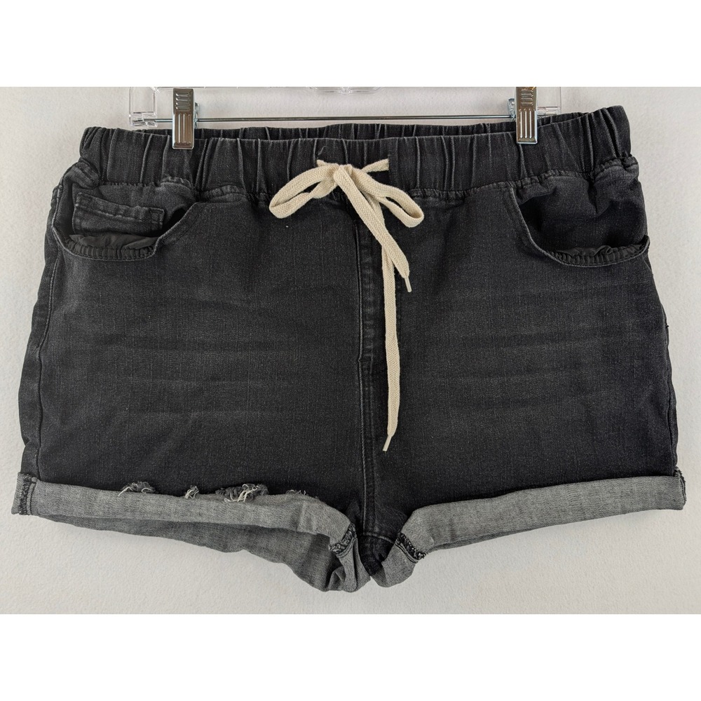 SHEIN Curve Shorts Womens 2XL Black Denim Elastic Waist Drawstring Cuffed